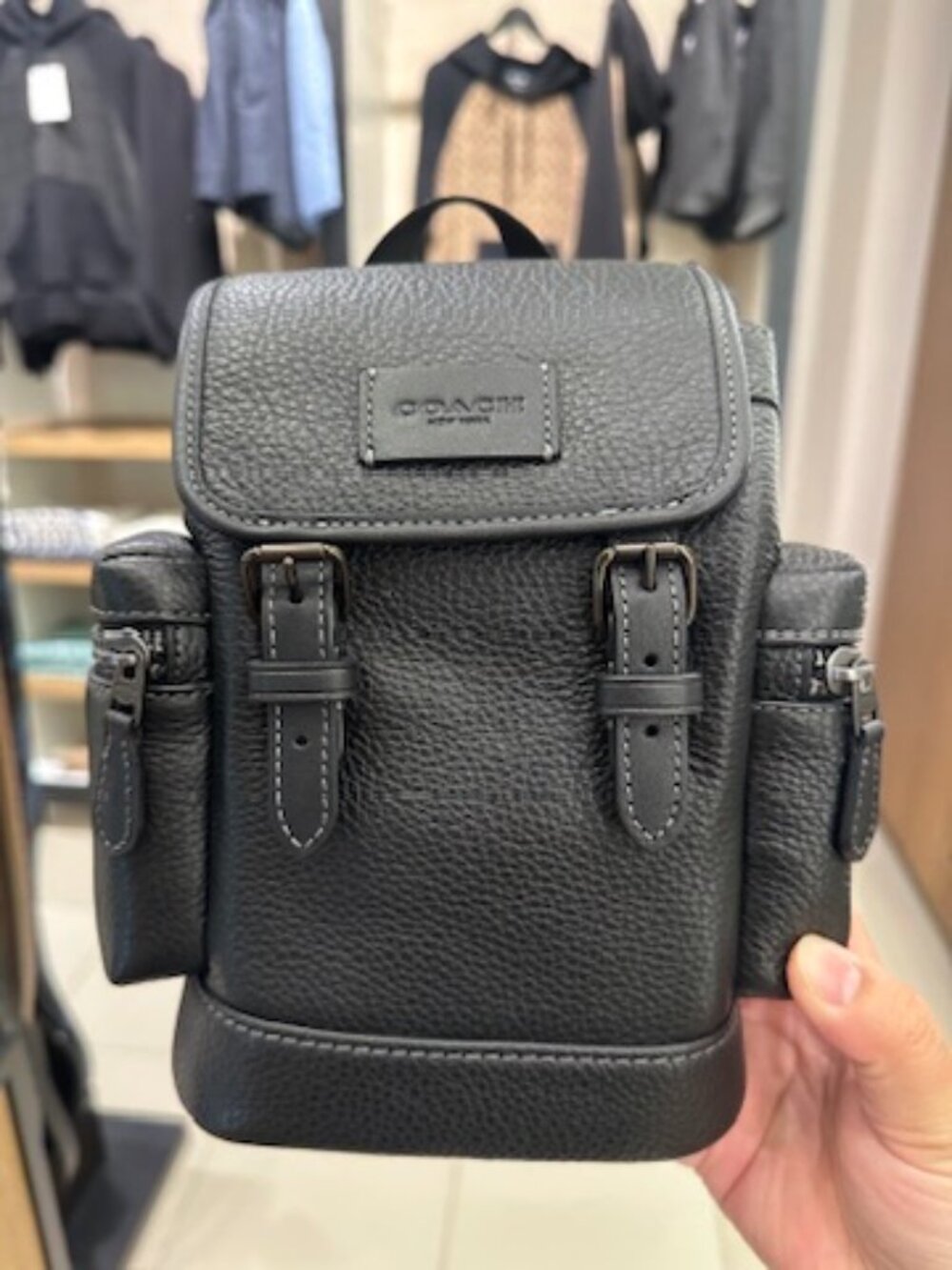 NWT Coach CBF63 SprintSling Pack Pebbled Leather Small Messenger Bag In Black